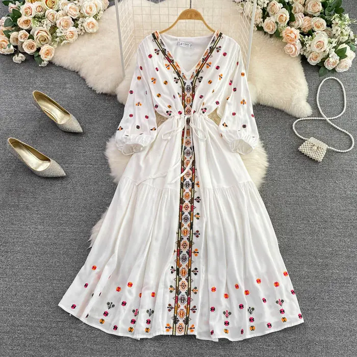 YM4252 New 2023 Stylish Vintage Dress Ladies ethnic embroidery dresses women vestidos clothing 4