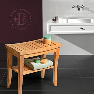<b>Bamboo</b> Bathroom <b>Stool</b> 48x24.5x45cm 2-Shelf Storage Seat Modern Minimalist Style - Product Image 4