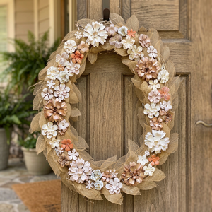 Rustic Handmade Floral Wreath With Tulle And <b>Paper</b> Flowers Round <b>Decorative</b> <b>Wall</b> <b>Hanging</b> Unlit Craft Style - Product Image 4