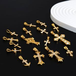 Colgante de Cruz con Diamantes Personalizable de Acero Inoxidable 316L 18K, Accesorios de Lujo para Fabricación de Joyería, Venta al Por Mayor - Product Image 3