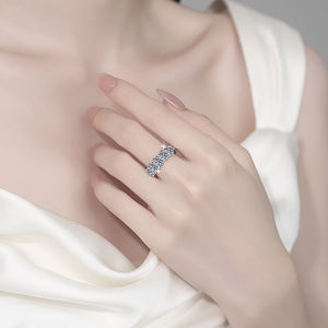 Anillos de Media Eternidad de Plata de Ley S925 con Moissanita Ovalada de 0.5 Ct*5, Joyería Fina a Precio de Mayoreo para Mujer, Novia, Boda - Product Image 5