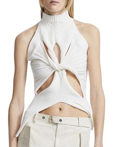 2023 Sexy Irregular sin mangas hueco Twist tejido chaleco para mujer moda medio cuello alto Color sólido Crop Top - Product Image 6