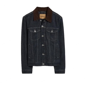 New Arrivals Fashion Casual Unisex Style Robust Denim <b>Jacket</b> With <b>Corduroy</b> Collar and Button Sleeve Cuffs - Product Image 6