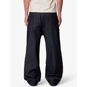 Jean baggy plissé à jambe large en denim brut foncé pour homme, avec couture centrale sur le devant, style skate, personnalisable OEM - Product Image 3