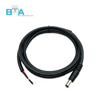 Câble d'alimentation CC 5,5x2,5 mm, fiche mâle vers extrémité dénudée, UL2464 18AWG 1200 mm, PVC noir, cuivre étamé, 300 V, longueur personnalisée
