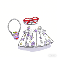 Teddy ISLAND - Ours en peluche beige mignon avec lunettes à monture rouge et robe à imprimé dessin animé - Licence mondiale