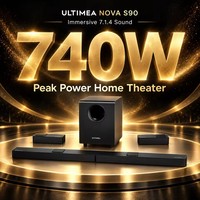 Sound Bar Nova S90 740W untuk TV, Sistem Suara Surround dengan Subwoofer Nirkabel, Speaker Home Theater, Audio Stereo Rumah untuk Film dan Musik