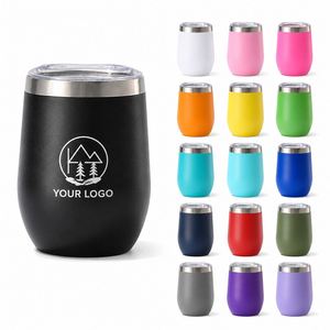 Gobelet isotherme à double paroi en forme d'œuf de 12 oz avec couvercle, personnalisable avec logo, en acier inoxydable, pour vin et boissons - Product Image 1