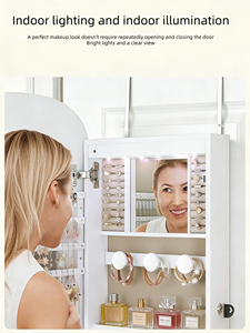 Organisateur de rangement blanc arqué avec panneau frontal réfléchissant, à suspendre au mur, avec verrou de sécurité enfant, pour produits de beauté - Product Image 4