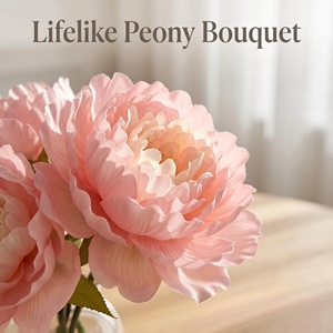 Fleurs <span class=keywords><strong>de</strong></span> pivoine artificielles roses à 5 têtes, bouquet <span class=keywords><strong>de</strong></span> pivoines en soie <span class=keywords><strong>pour</strong></span> la décoration <span class=keywords><strong>de</strong></span> la maison, des mariages et des fêtes, fleurs artificielles réalistes en gros - Product Image 1