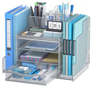 Metal Mesh 4-Tier Paper Letter Tray Desk Storage and Accessories Office Desktop Organizer File Trays - Product Image 1
