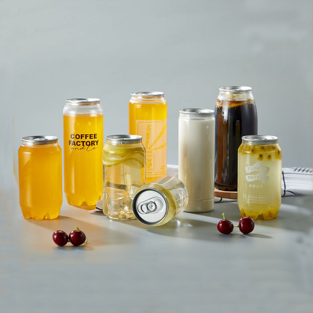 PET Plastic Empty Soda Beer Tea Energy Drinks Can with Aluminum Cap Transparent for Juice and Pop