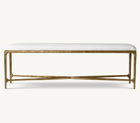 Banc de bout de lit moderne de style américain de luxe avec base en métal et revêtement en tissu