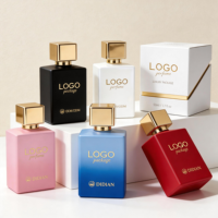 Flacon de parfum vide en verre mat carré coloré de qualité supérieure 30 ml 50 ml 100 ml avec bouchon doré et boîte d'emballage élégante