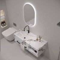 Conjunto de Muebles de Baño de Pared Premium Personalizados con Lavabo Cerámico Empotrado y Encimera de Piedra Sinterizada para Proyectos Hoteleros