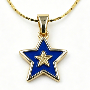 Pendentif étoile en alliage de zinc plaqué or avec émail bleu et motif étoile intérieur pour bijoux patriotiques - Product Image 1