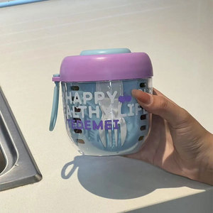 Vaso de frutas de doble pared Happy Meal con tapa de drenaje y cuchara, contenedor portátil para ensalada, para desayuno, almuerzo o comida para llevar. - Product Image 3