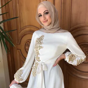 Custom Moslim Dame Abaya Lange Jurk Vrouwen Kraal Jurk Islamic Geborduurde Abaya Kaftan Jurk