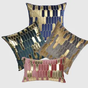бордовый кухонный стул подушки Suppliers-Модная Роскошная домашняя декоративная наволочка с золотой вышивкой бархатная наволочка для дивана