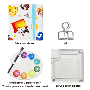 Kit de peinture aquarelle nacrée pour enfants, carnet de croquis à motif de chat mignon avec 8 couleurs scintillantes vibrantes et clip intégré - Product Image 3