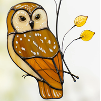 Vitrail personnalisé hibou en or suspendu Art déco Design Style cadeau pour elle Figurine sur support