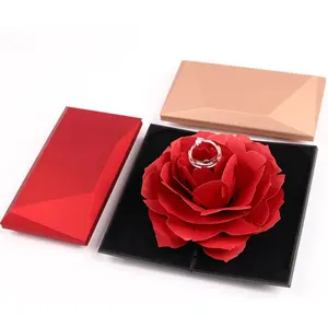 Luxury Red Rose Pop-Up Ring Boxes Jewelry gift Boxes Valentine ring box for Women
