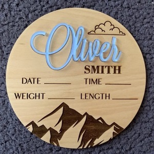 Cartes de jalons mensuels pour nouveau-nés et panneau d'annonce de naissance « Hello World », plaque murale ronde en bois faite à la main - Product Image 2