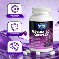 Capsules antioxydantes au resvératrol OEM/ODM favorisant un vieillissement sain et une longévité, stimulant le système immunitaire, sans gluten, naturelles, pour une utilisation quotidienne