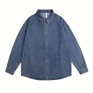 New Wholesale Custom Logo Streetwear Casual <b>Denim</b> <b>Shirt</b> 100% Cotton Vintage Washed Eco-Friendly Anti-Pilling Print - Product Image 2