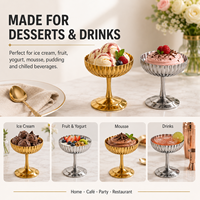 Bol à dessert sur pied en acier inoxydable 304 haut de gamme, couleur or et argent, pour glaces et coupes glacées, idéal pour hôtels et restaurants