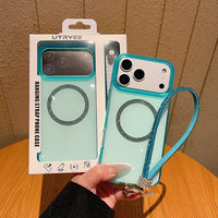 Coque magnétique transparente colorée tendance pour iPhone 17 Pro Max 16 Plus 14 15 Pro avec dragonne scintillante et boîte cadeau