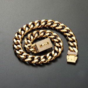 Cadena <span class=keywords><strong>para</strong></span> Perro de Acero Inoxidable de 19 mm, Cadena Cubana con Incrustaciones de Diamantes CZ 5A, Hebilla Brillante, Cadena <span class=keywords><strong>para</strong></span> Perro <span class=keywords><strong>Pitbull</strong></span>, Cadena <span class=keywords><strong>para</strong></span> Perro de Oro y Diamantes - Product Image 6