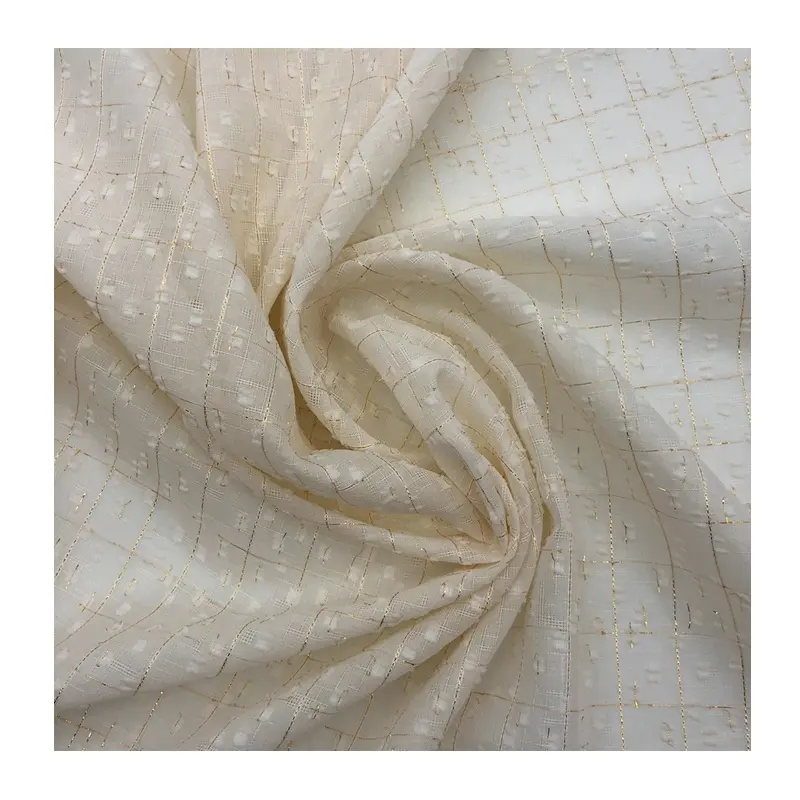 100% Polyester Metallic White Gold Brocade Jacquard Stof Voor Kledingstuk