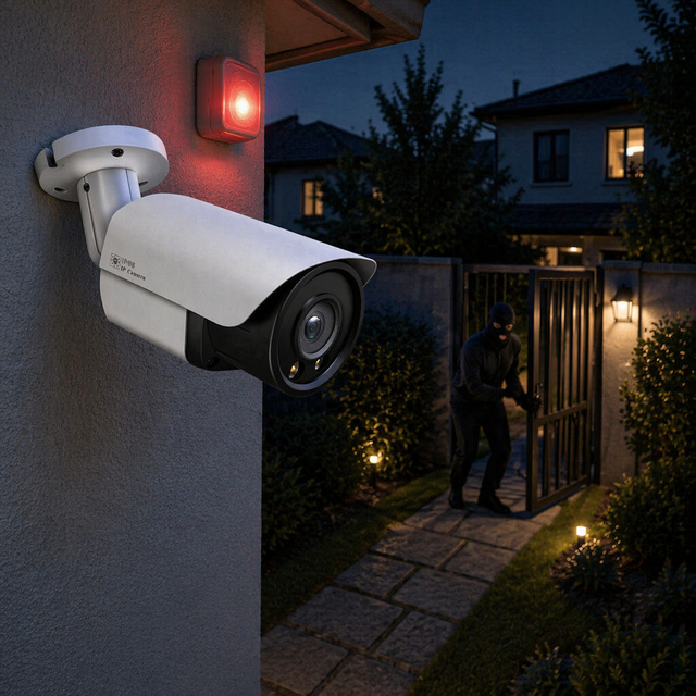 HD 6MP Full Color IP CCTV Outdoor Security Camera Waterproof IP67 Warm Color CMOS Two-Way Audio NVR for Human Vehicle Detection