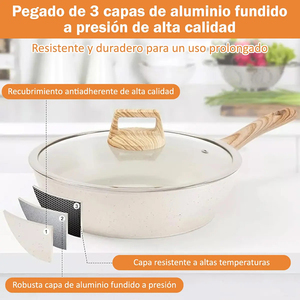 Juego de Ollas y Sartenes Modernas de Cerámica con Revestimiento de Mármol, Tapas de Vidrio, Asas de Baquelita, Antiadherentes, de Aluminio Forjado, Aptas para Gas e Inducción, 6 Piezas - Product Image 6