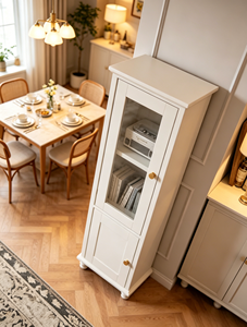 Armario Moderno Blanco con Puerta de Vidrio y Tiradores de Madera, Mueble de Almacenamiento para Entrada o Dormitorio - Product Image 5