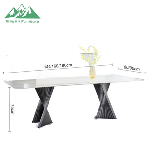 ชุดโต๊ะอาหารหินสังเคราะห์สีเขียวหรูหรา ยี่ห้อ Wayon หน้าโต๊ะลายหินอ่อนเทียมแบบมันเงา ฐานขาตั้งสีดำ เฟอร์นิเจอร์ห้องครัว - Product Image 5