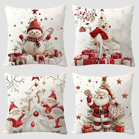 Housses de coussin de Noël vintage imprimées Père Noël, bonhomme de neige, sapin de Noël, décoratives dorées pour l'hiver