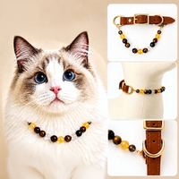 Collier et collier pour animaux de compagnie de luxe, fait main, en pierre naturelle œil de tigre, réglable, style princesse, motif géométrique, pour chats et chiens