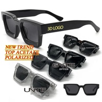 2025高端Gafas De Sol Polarizadas定制3D金属标志复古厚方形醋酸偏光男士太阳镜