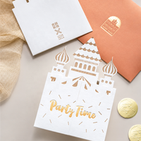 Invitation de Noël populaire de luxe personnalisée avec logo, lettres d'amour, impression typographique sur papier d'art doré, vente en gros pour fêtes et vacances