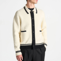 Pull cardigan en tricot à manches longues pour homme, à rayures et blocs de couleur
