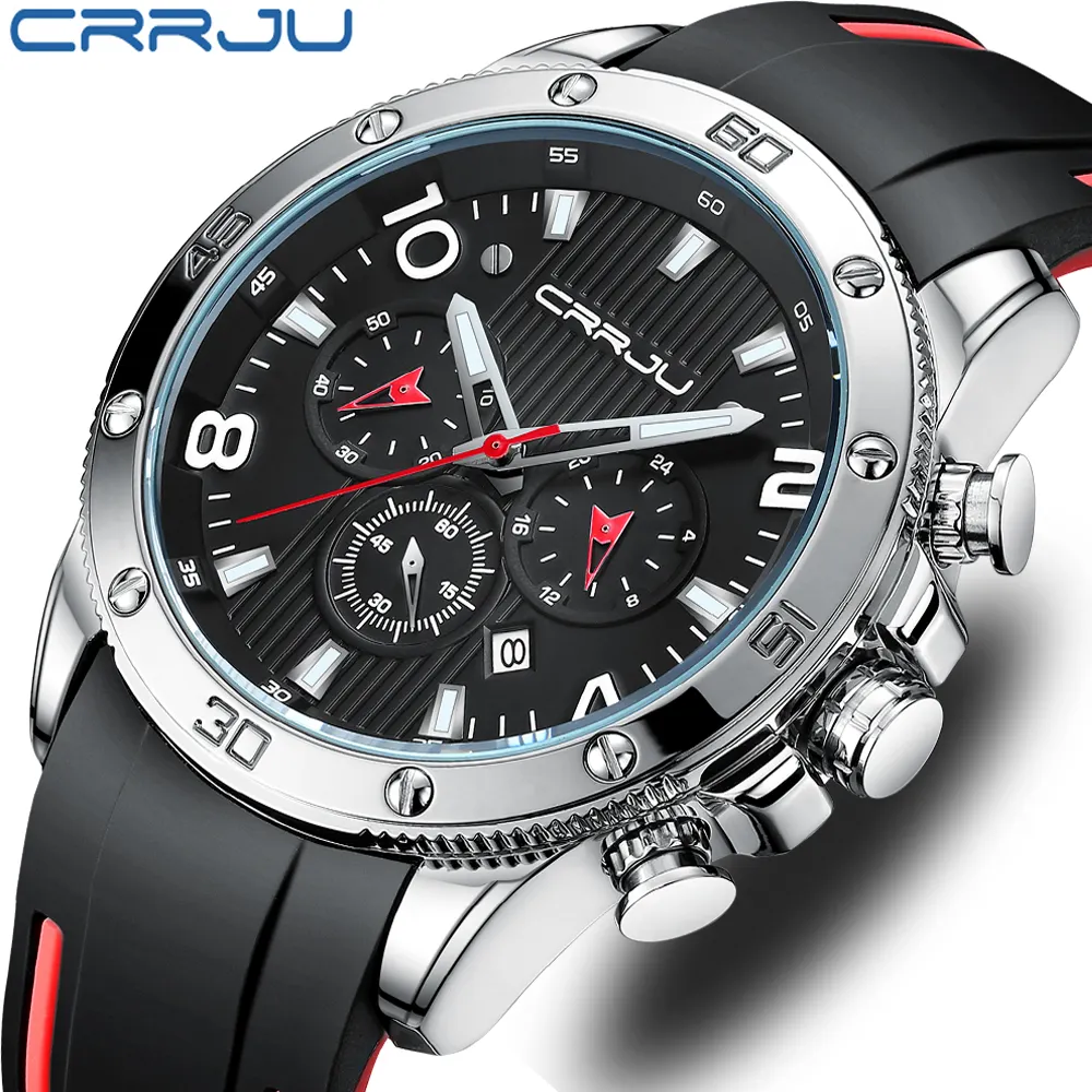 Sports Men Watch black Quartz Waterproof Rubber Strap all dials work Calendar top Brand Luxury Cool Watches