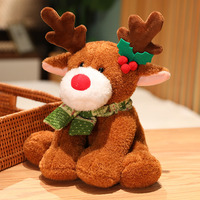 Peluche de renne de Noël mignonne et douce avec écharpe, rembourrée en coton PP, anti-stress, taille 20-50 cm