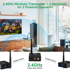 1mii 2.4G không dây âm thanh máy phát và máy thu 100m dài khoảng cách không có sự chậm trễ 44.1kHz/24bit Hifi 1tx + 2rx thiết lập cho TV/loa/AMP - Product Image 4