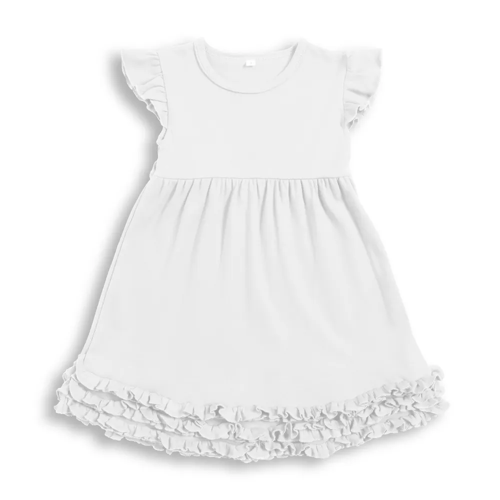 Monogramma bambine vestito manica angolare bambini ragazza volant abiti bianco cotone vestito ragazza vestiti estivi