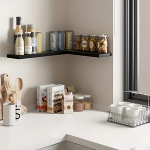 <span class=keywords><strong>Étagère</strong></span>s flottantes en bois noir personnalisées, type sol, simples, réglables, durables pour salle de bain, cuisine, salon, pot de fleurs, moins cher - Product Image 4