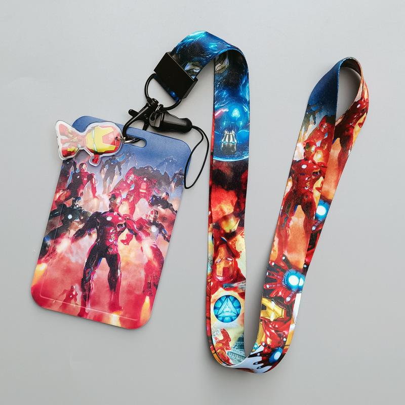 Anti-Lost Phone Neck Lanyards Anime Lovely Cartoon Marvel Iron Man Plastic Card Holder Campus Student ID Badge Card Case Cover Image 2