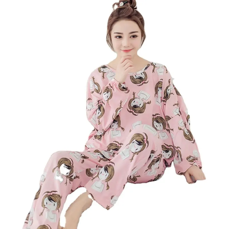 2Pcs Thefound Women Polyester Satin Pajama Set Long Sleeve O Neck Sleepwear Top+Elastic Waist Pants Lady Hot Winter Lingerie Pj