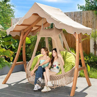 Fauteuil suspendu de luxe pour l'extérieur, balançoire de patio en bois massif, siège pour 2 personnes, coussin imperméable, panier suspendu, mobilier d'extérieur